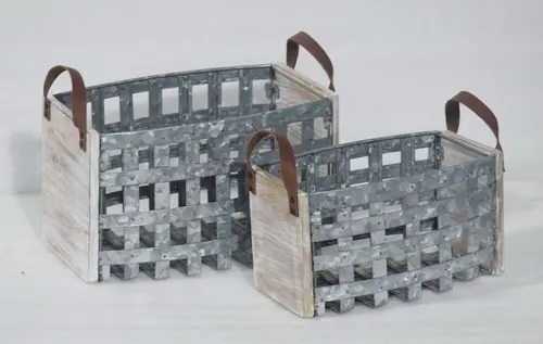 Galvanized Metal Storage Baskets — Handcrafted Export Product by NXTGENEXPORTS, Moradabad